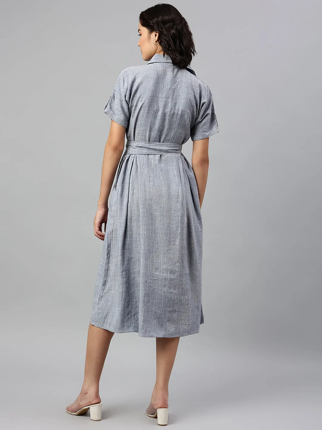 Cottinfab Blue Shirt Midi Dress