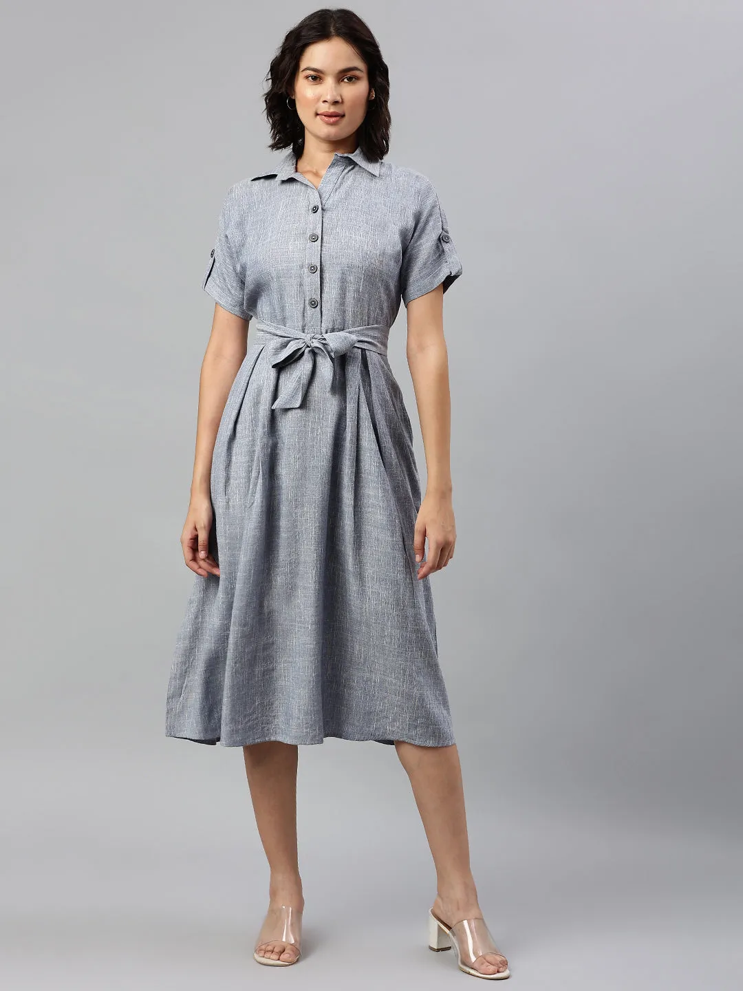 Cottinfab Blue Shirt Midi Dress