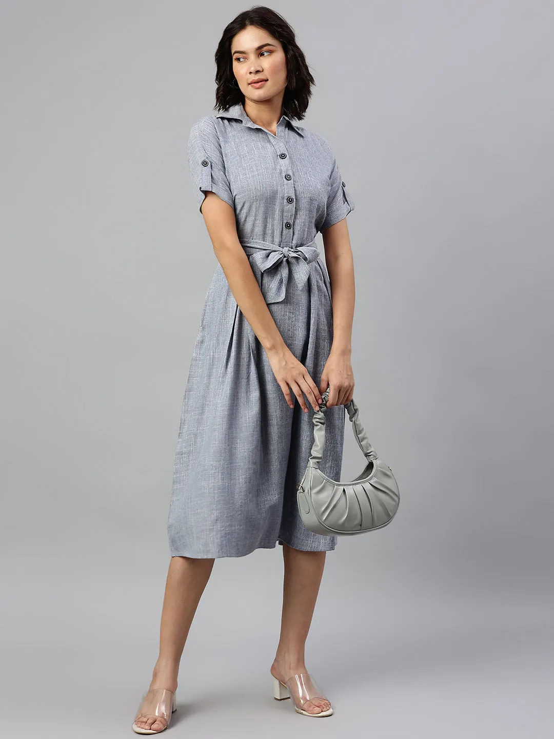 Cottinfab Blue Shirt Midi Dress