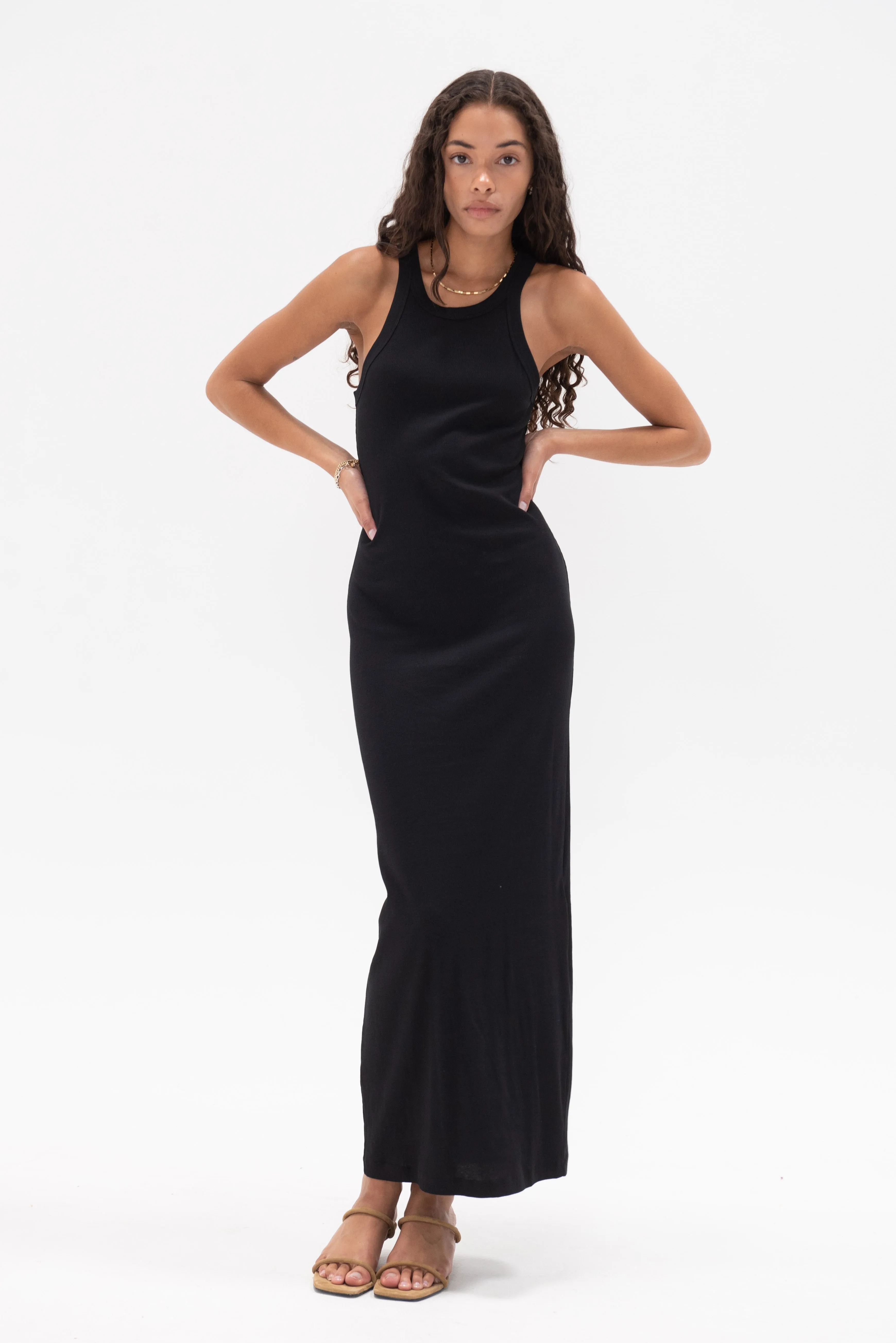 Curved Rib Tank Dress, Black