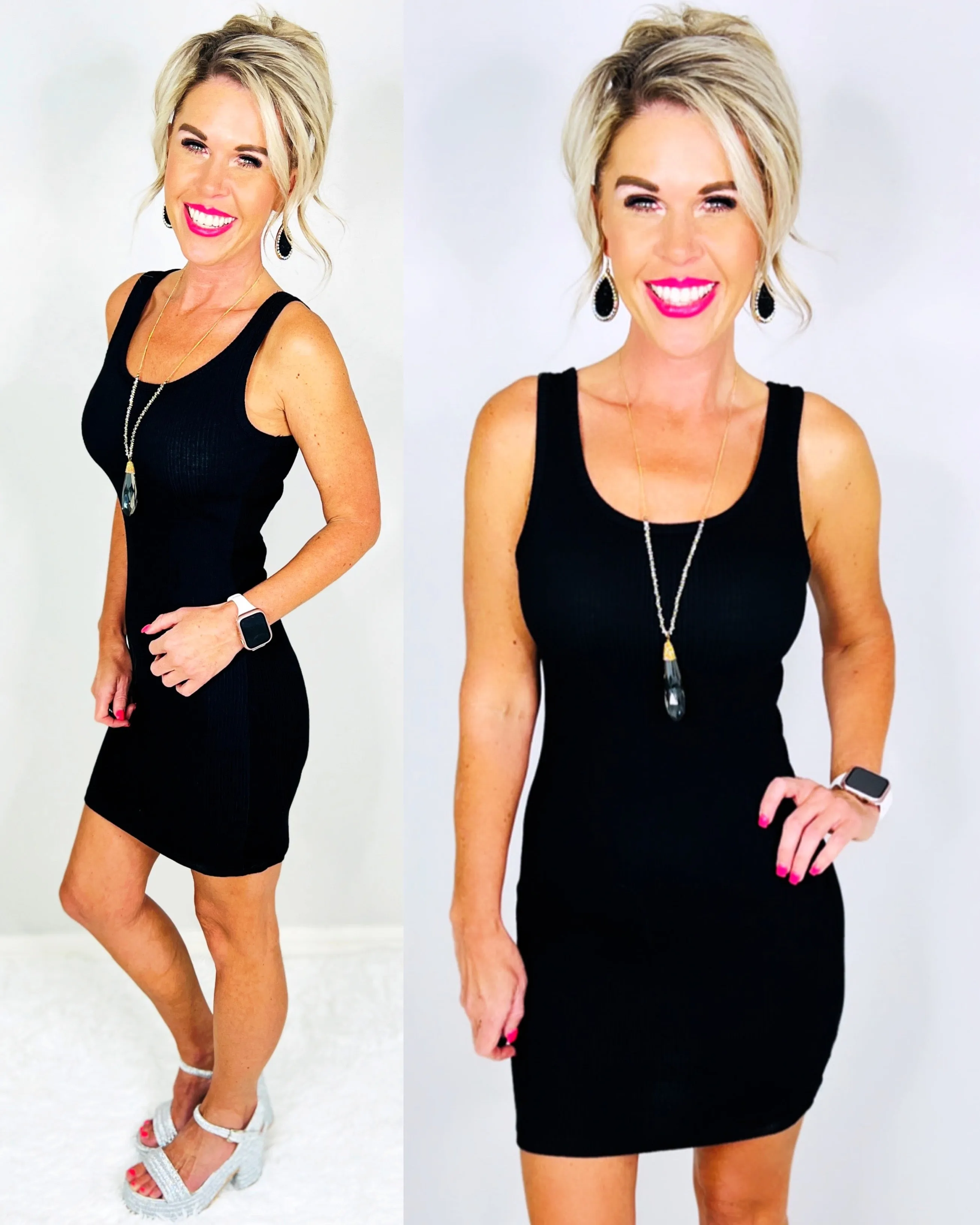 Daily Thoughts Ribbed Tank Dress - Black