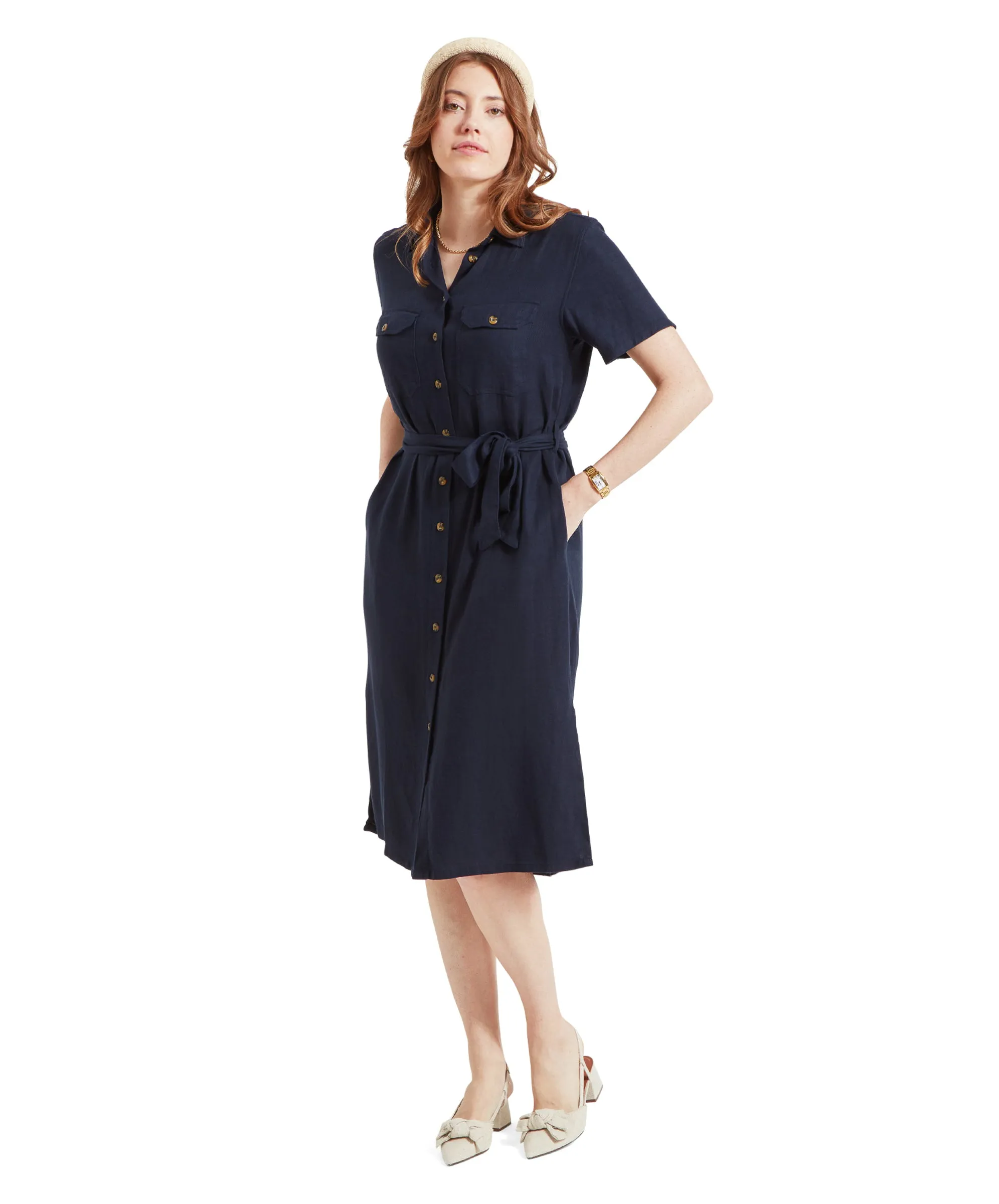 Daisy Linen Dress - Navy