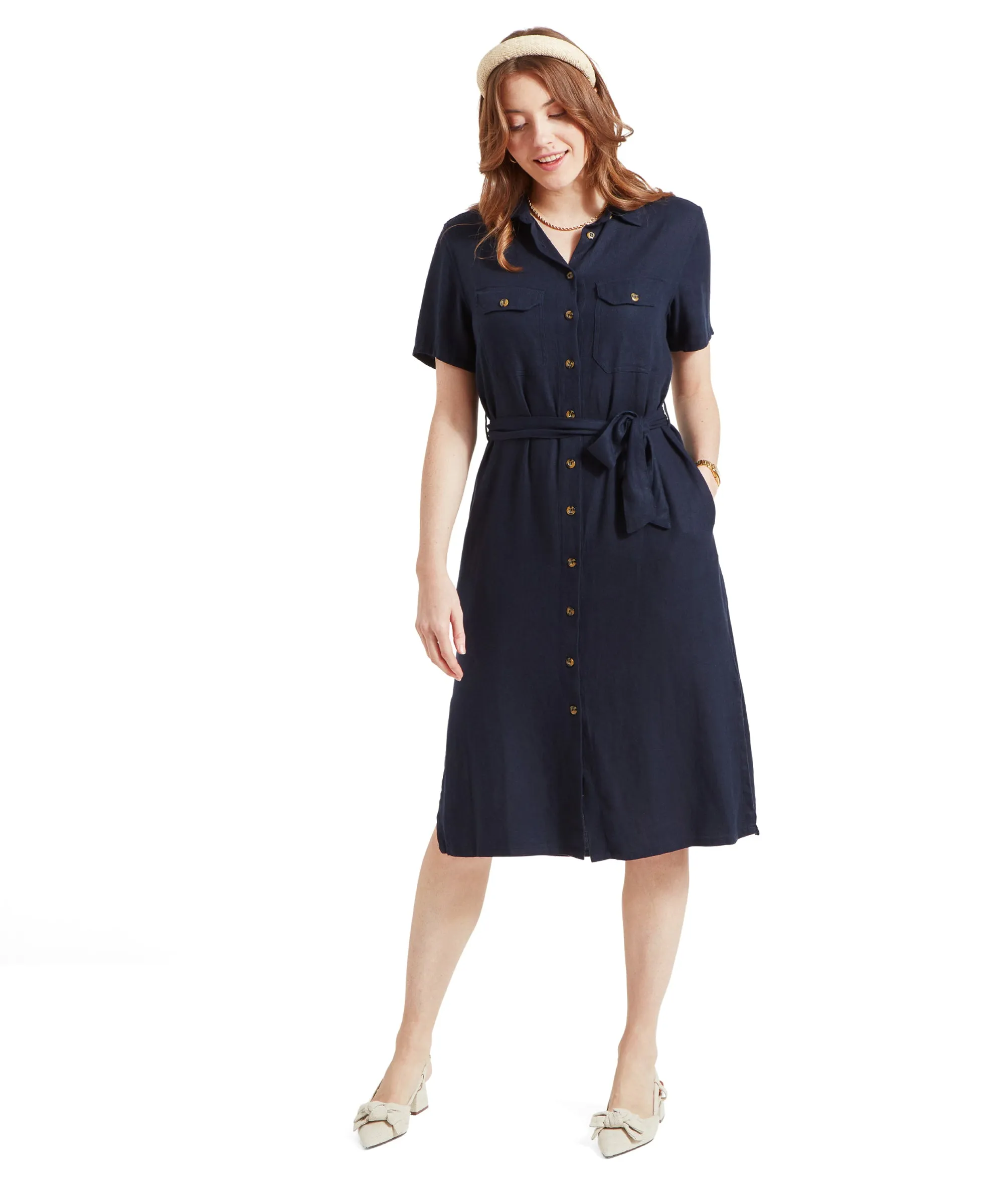 Daisy Linen Dress - Navy