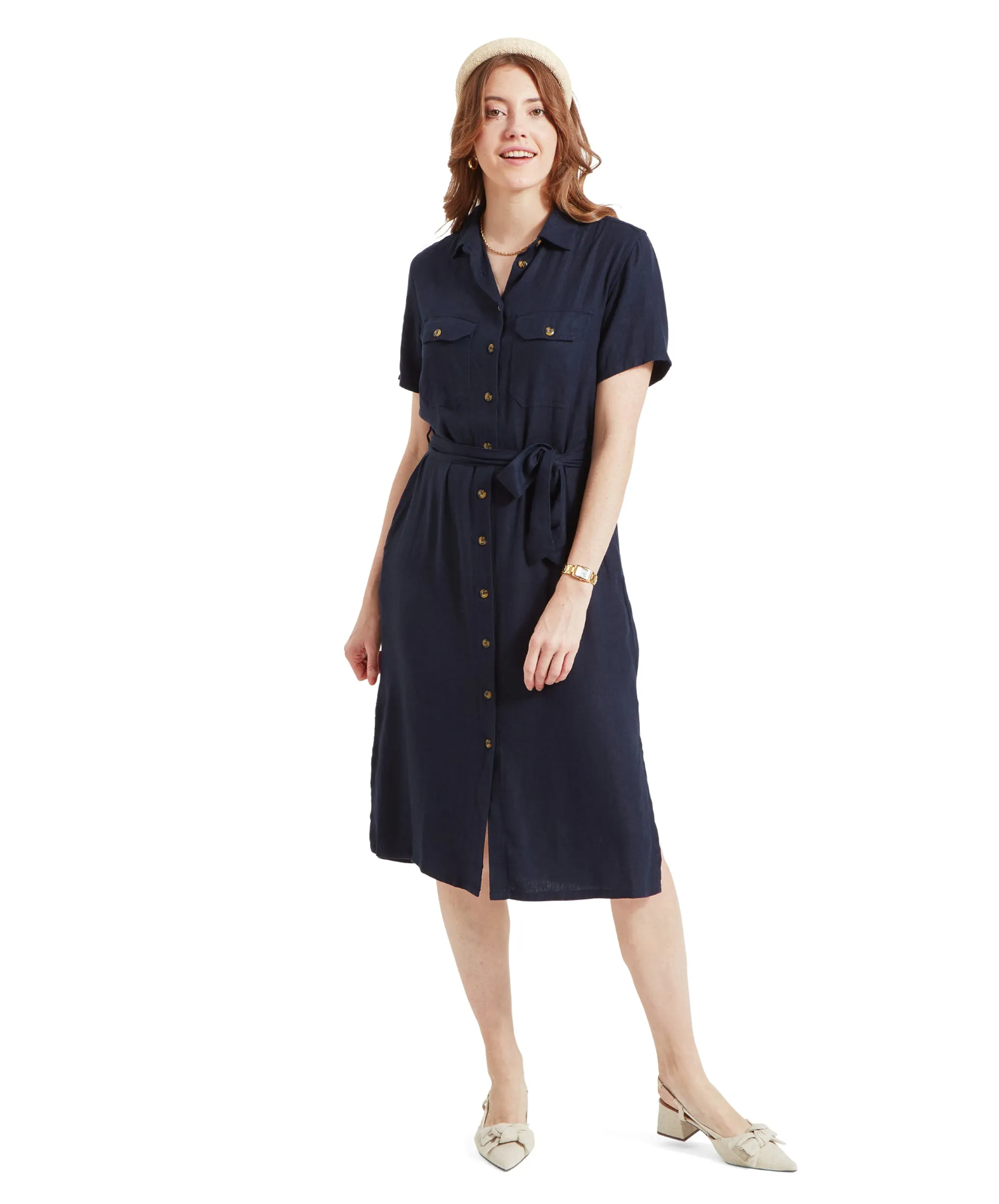 Daisy Linen Dress - Navy