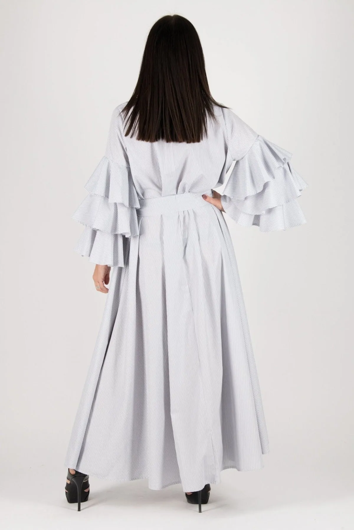 DARIA Grey Stripe Long Kaftan