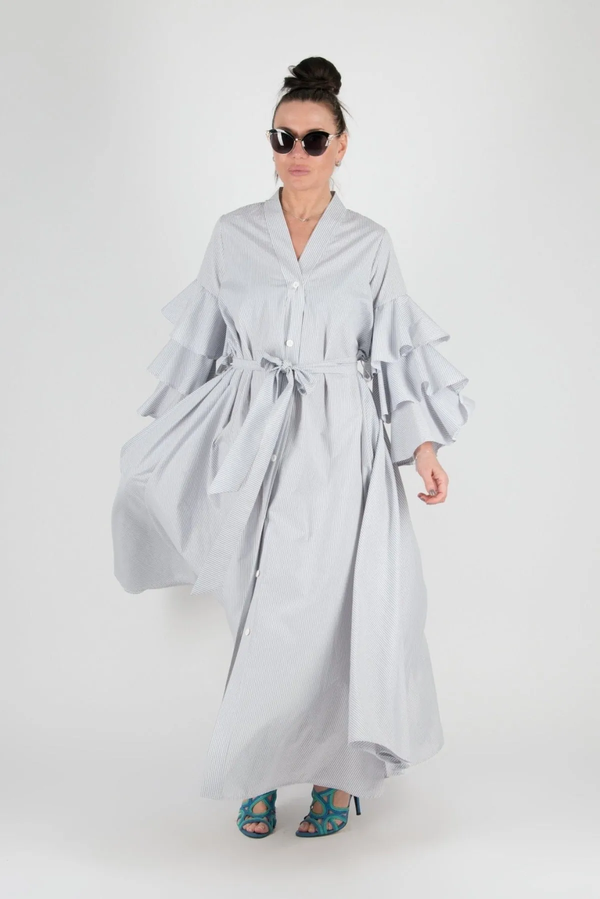 DARIA Grey Stripe Long Kaftan