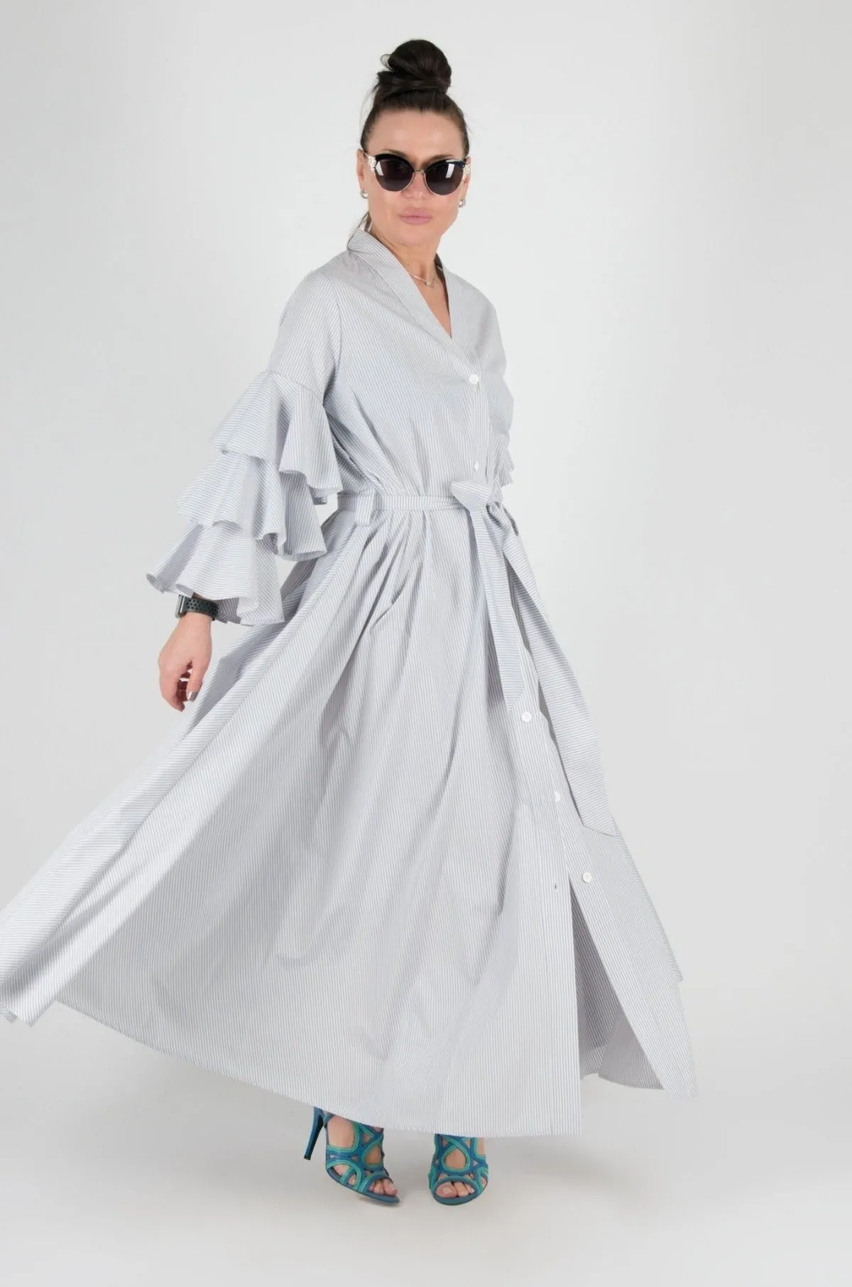 DARIA Grey Stripe Long Kaftan