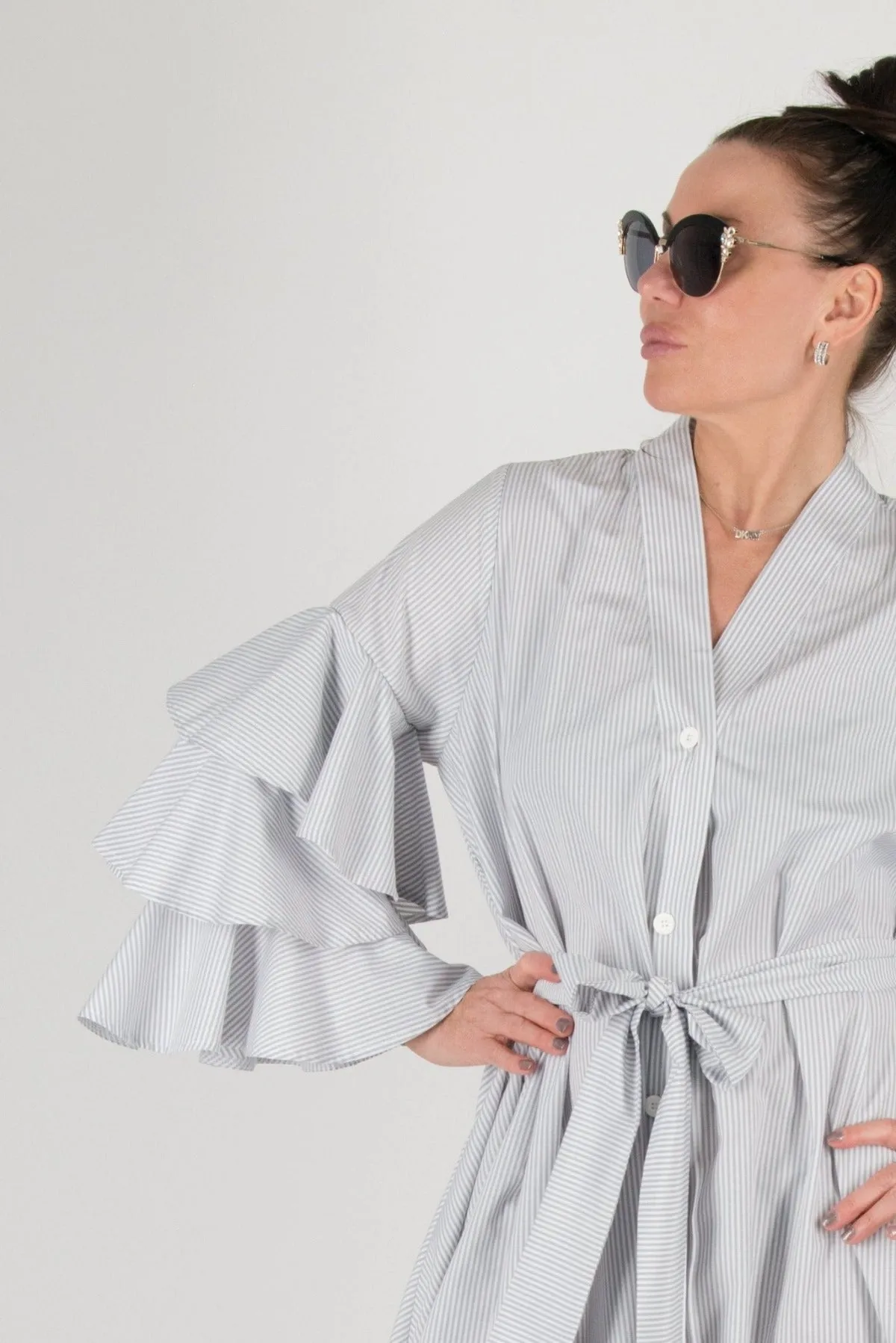 DARIA Grey Stripe Long Kaftan