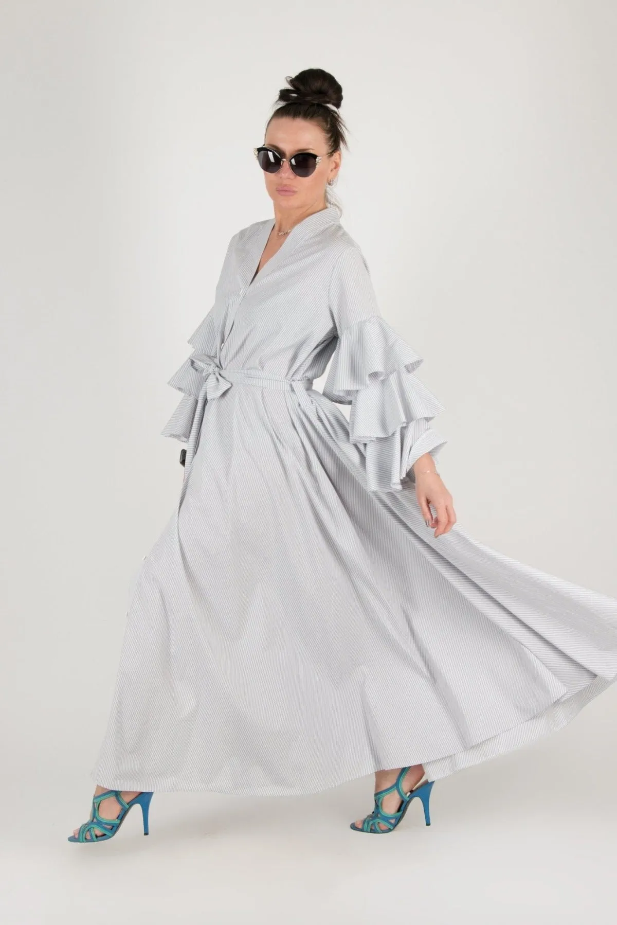 DARIA Grey Stripe Long Kaftan