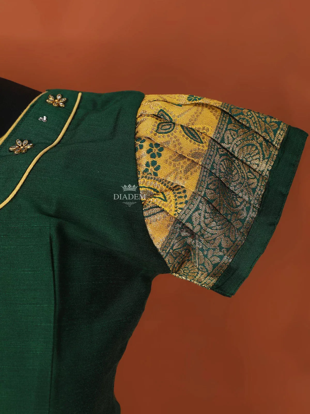 Dark Green Silk Pattu Pavadai Set Adorned with Stones and Zariwork