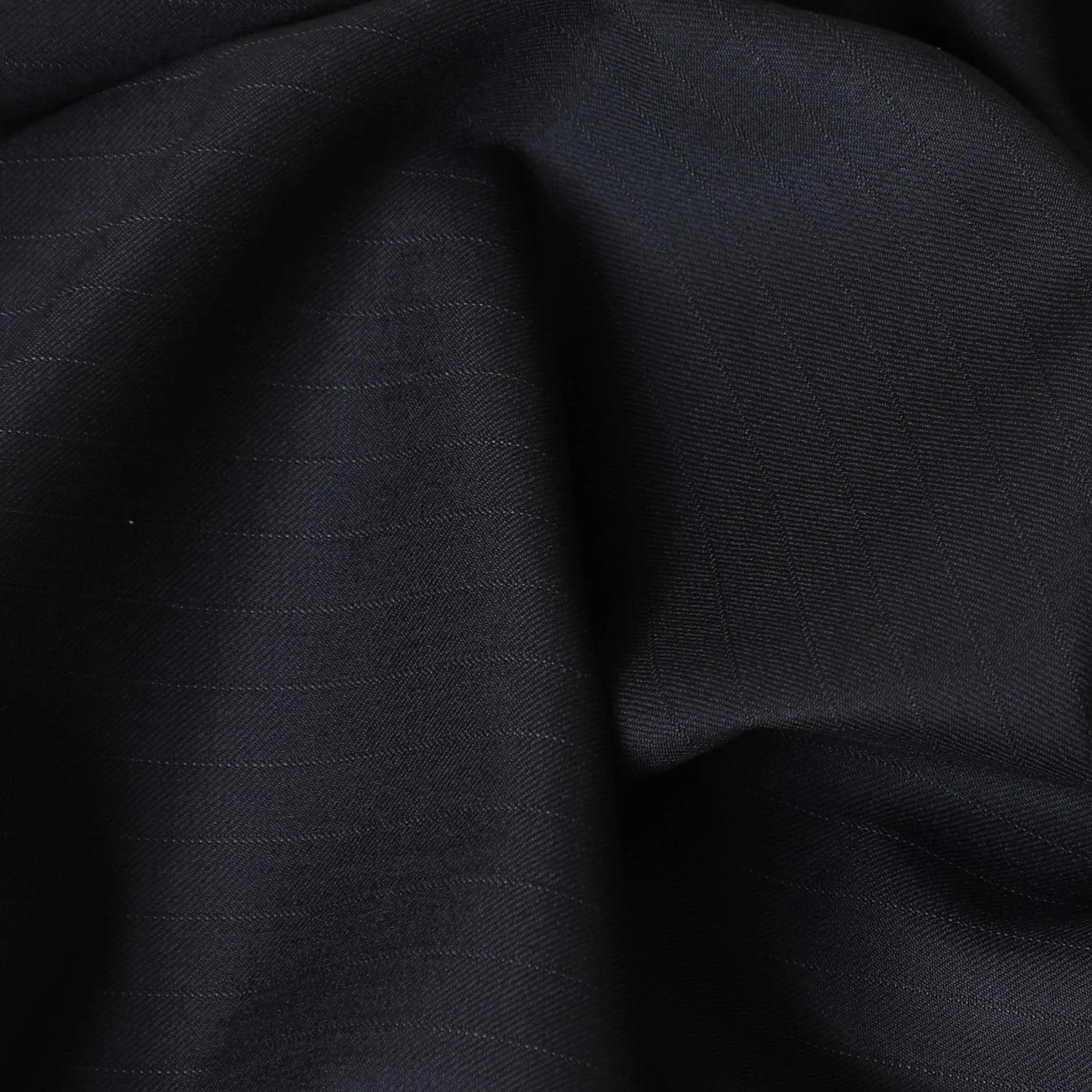 Dark navy blue super 150's English All wool suiting fabric with black stripe design-D7178