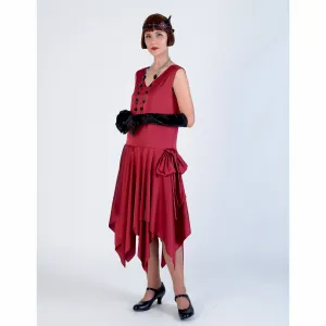 Dark red Roaring 20s satin dress with handkerchief skirt