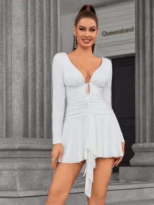 Deep V-Line Cut Out Ruched Mini Dress