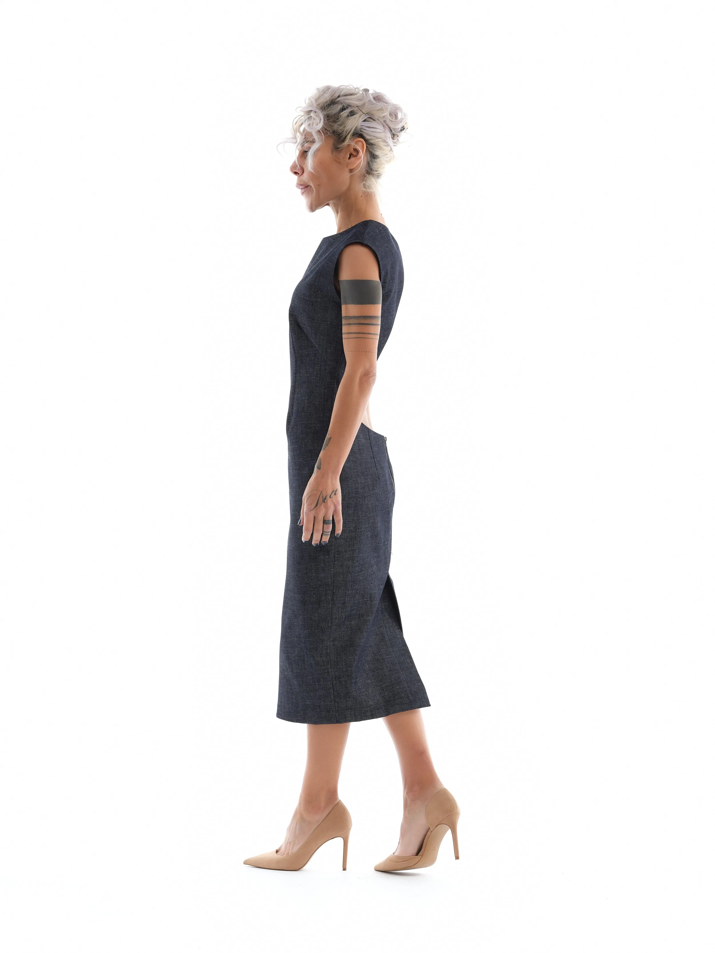 Denim Cutout Midi Dress