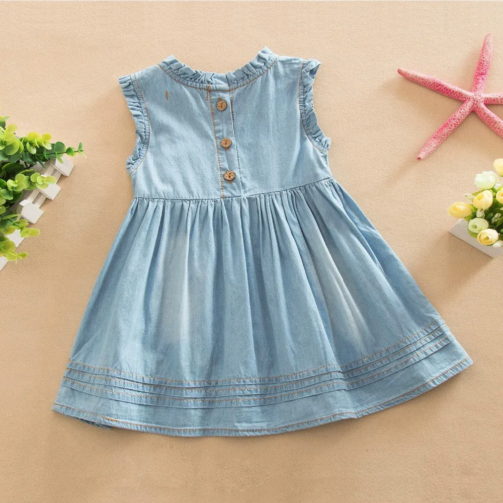 Denim Embroidered Summer Dress, Size 2-6 Yrs