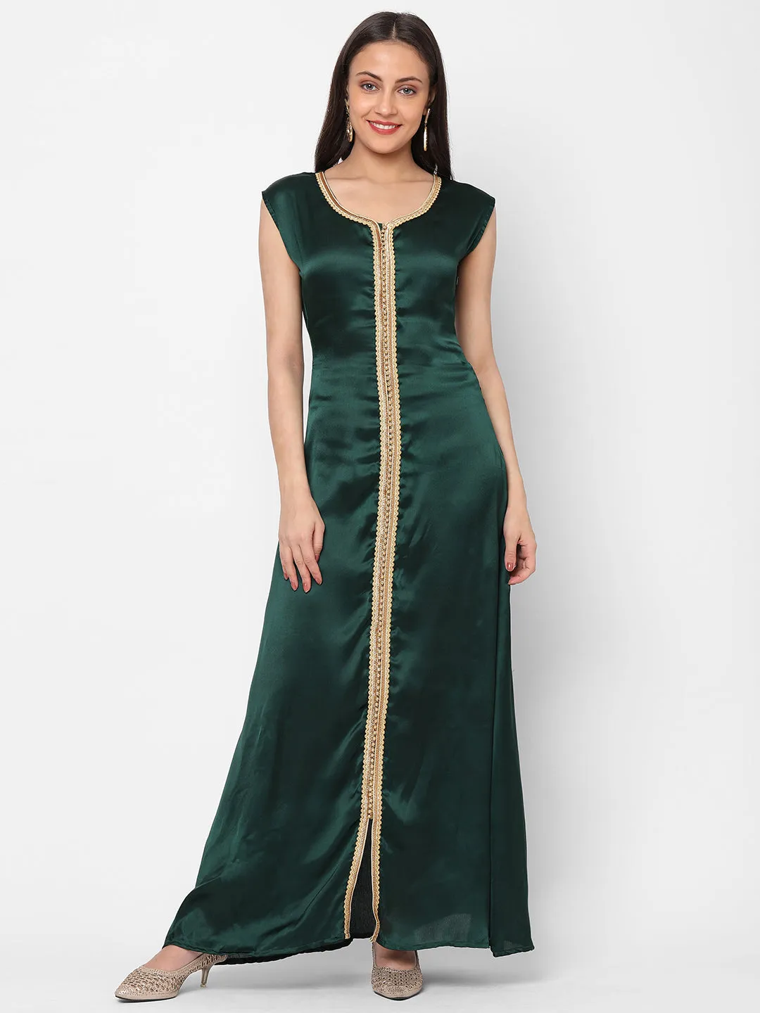 Designer Caftan Wedding Dress in Dark Green Velvet