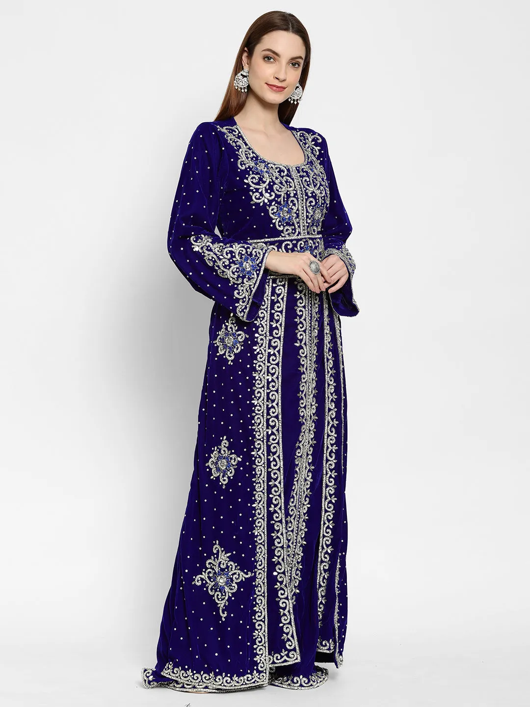 Designer Caftan With Crystal Embroidered Work