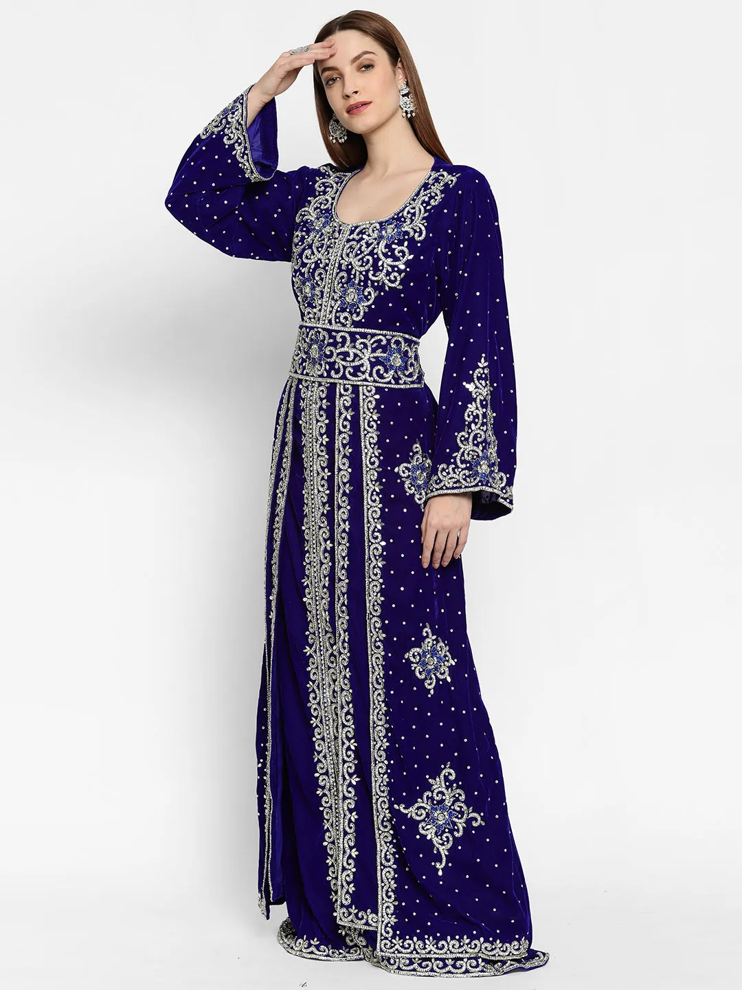 Designer Caftan With Crystal Embroidered Work