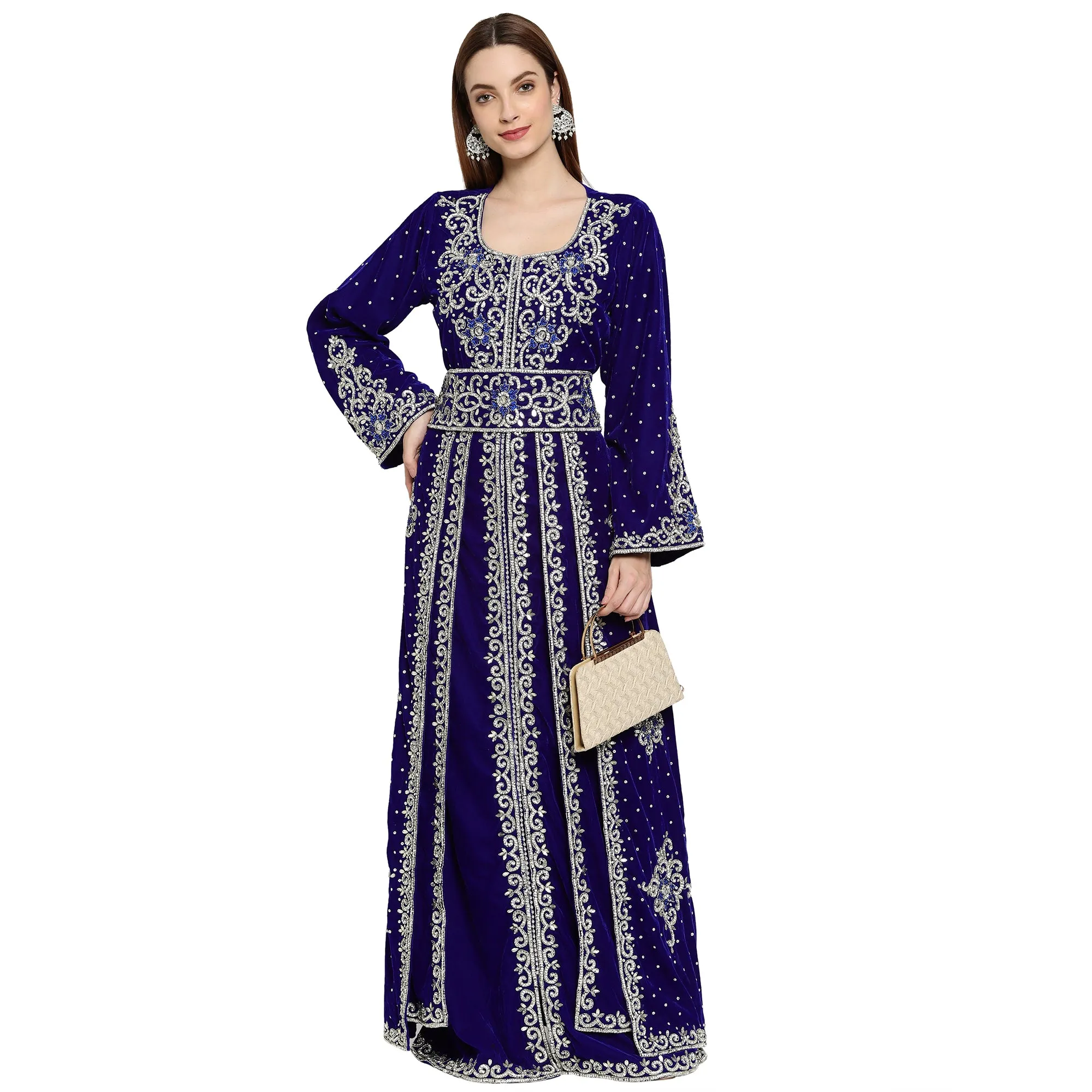 Designer Caftan With Crystal Embroidered Work