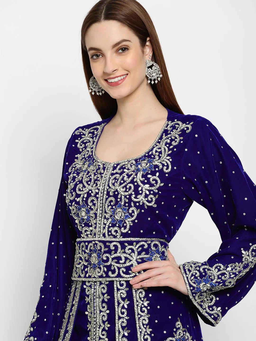 Designer Caftan With Crystal Embroidered Work