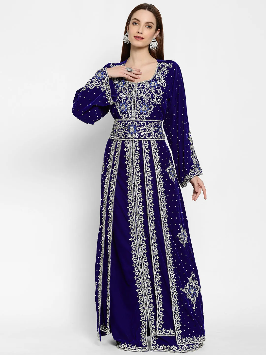 Designer Caftan With Crystal Embroidered Work