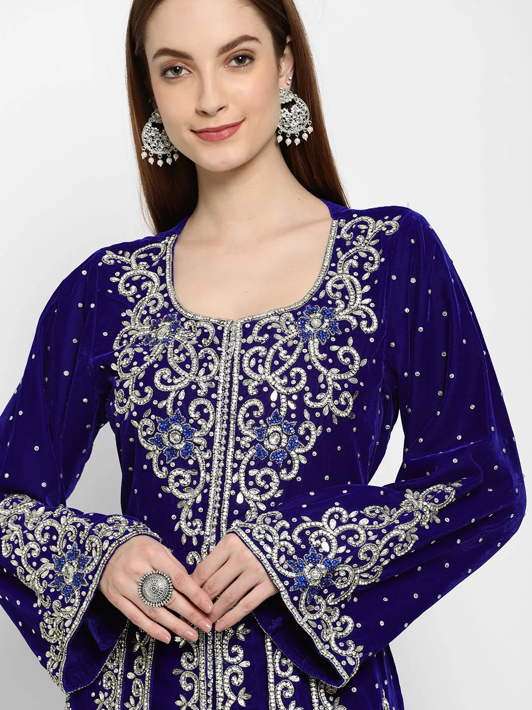 Designer Caftan With Crystal Embroidered Work