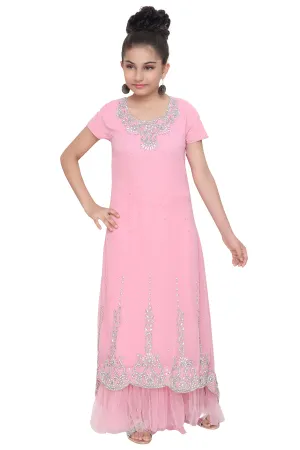 Designer Jalabiya Crystal Embroidered Dress For Kids