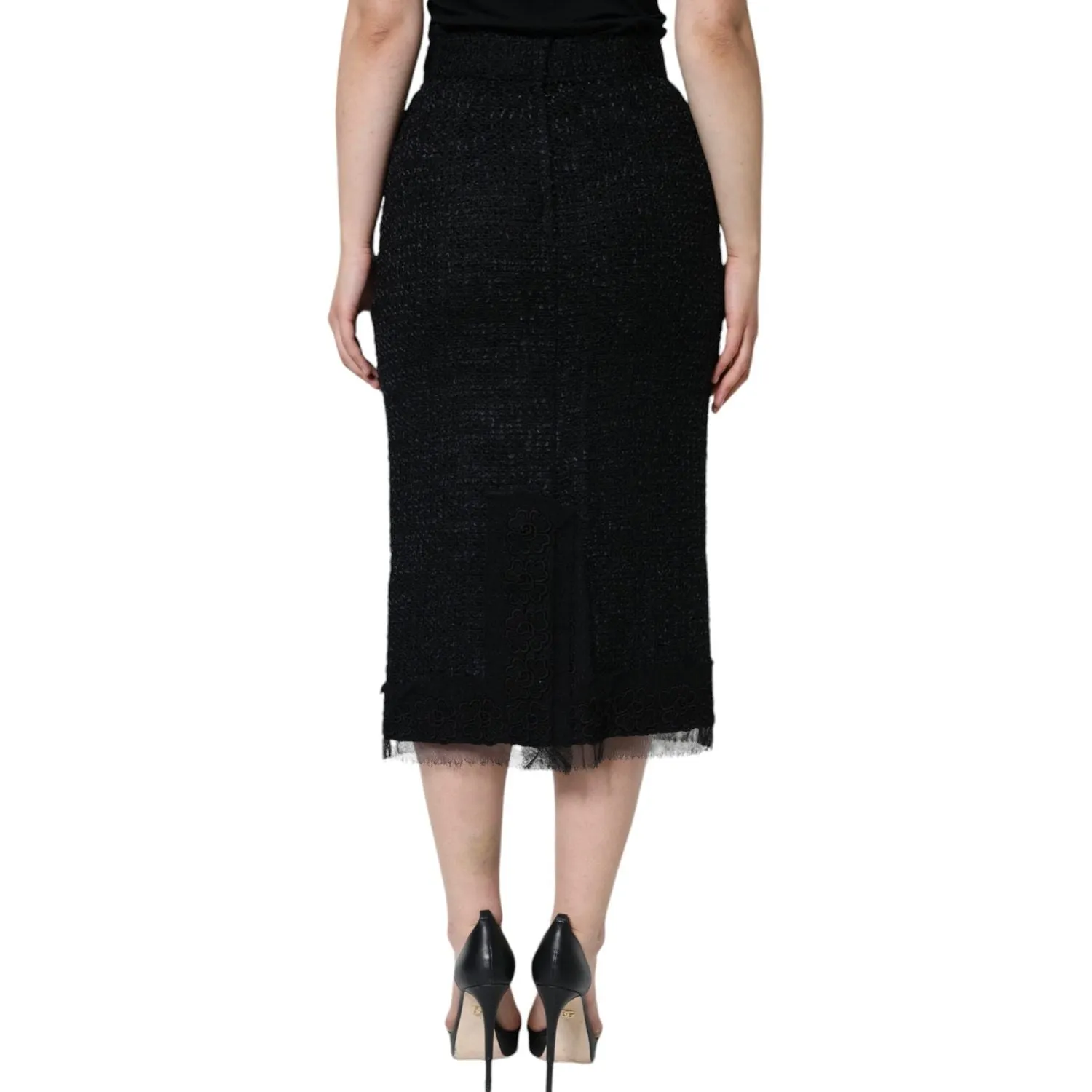 Dolce & Gabbana Black Virgin Wool Pencil Cut Midi Skirt