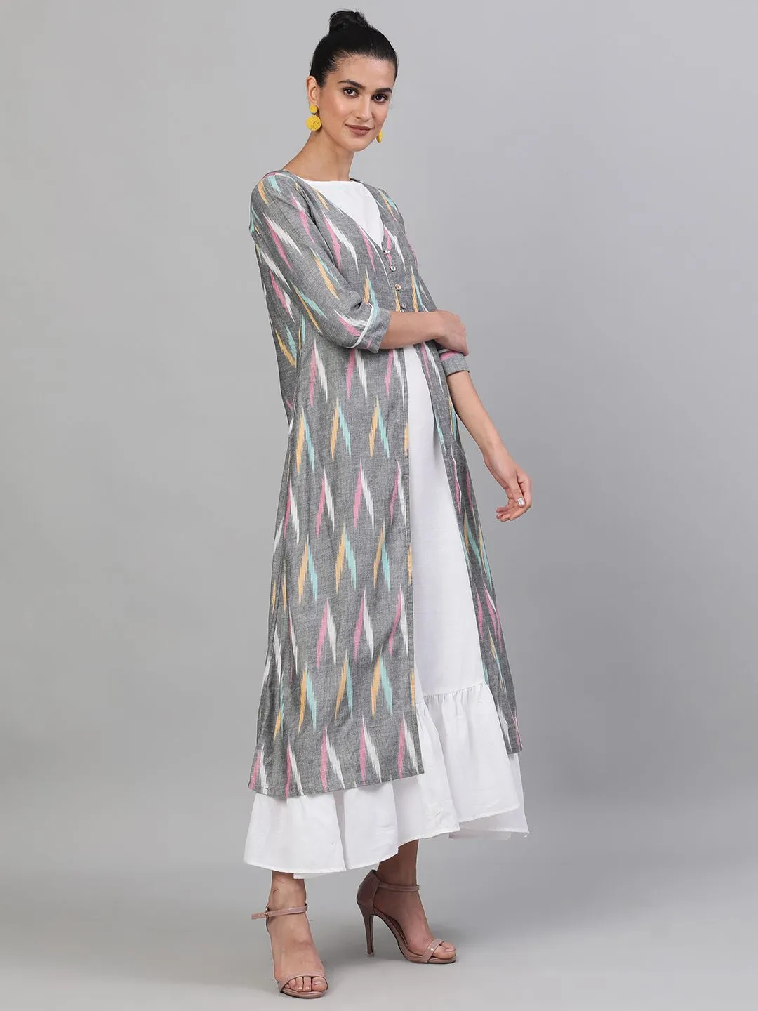 DRESS - Dress-Grey & White, Ikat Handloom