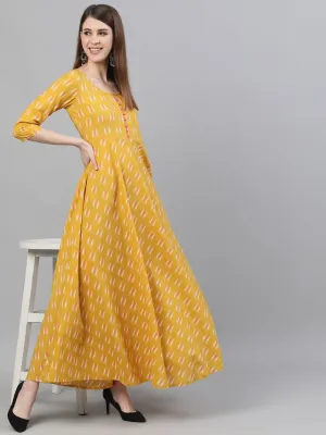 DRESS - Yellow Ikat Printed Flared Maxi Dress