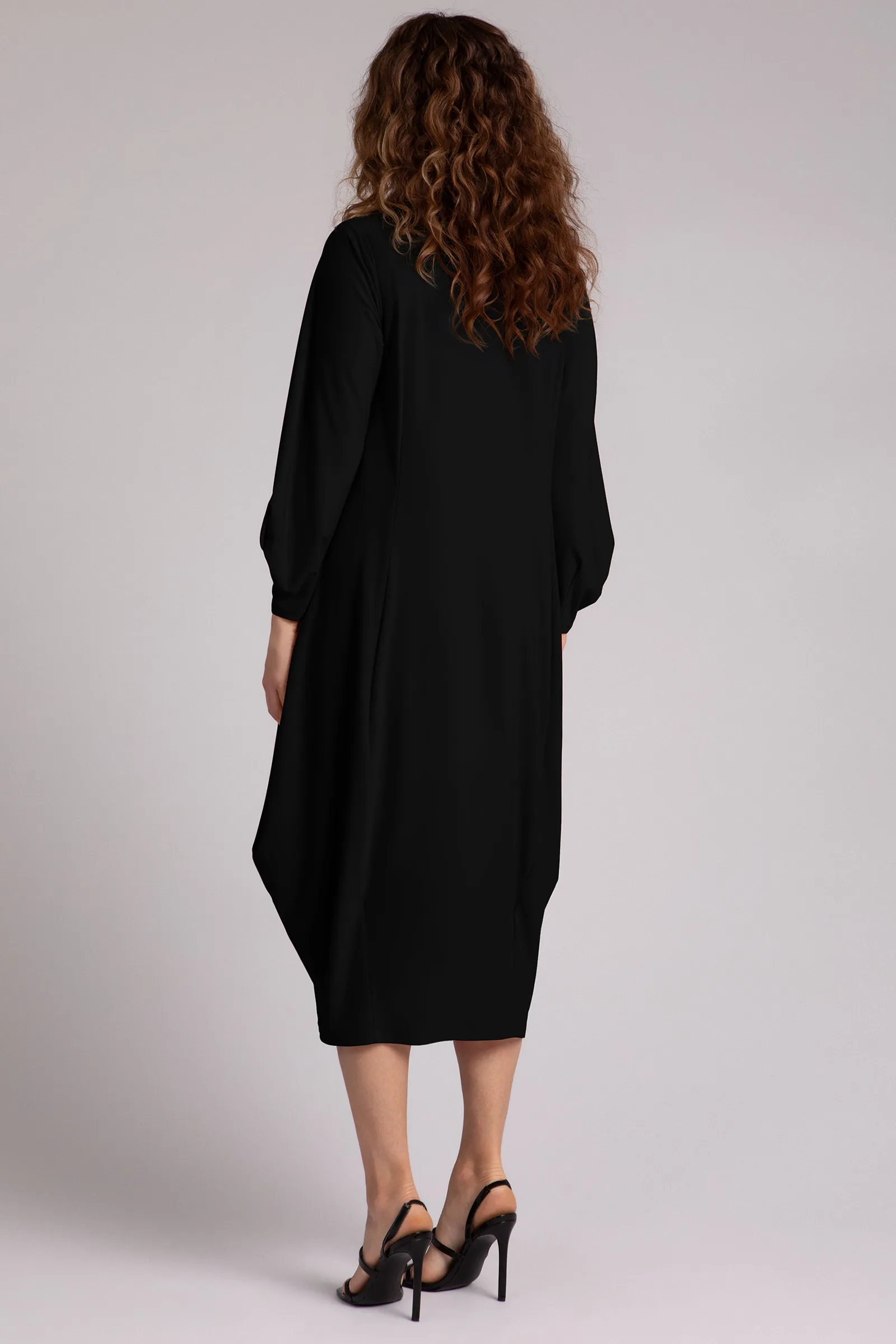 Easy Crew Neck Lantern Dress | Black