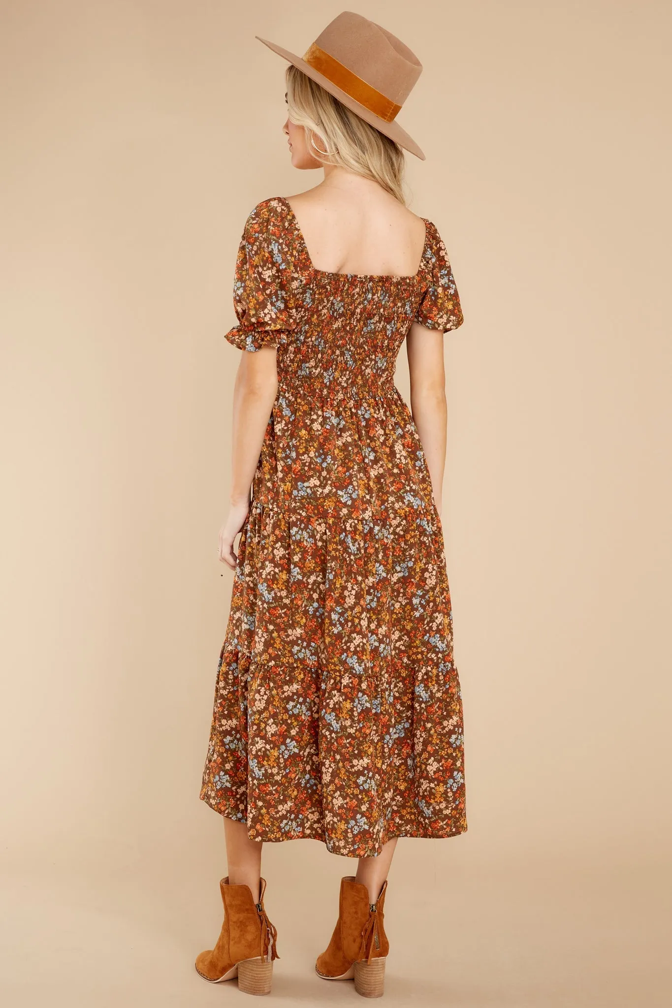 Easy To Love Brown Floral Midi Dress