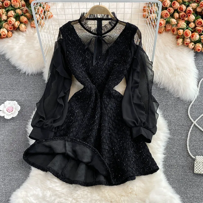 Elegant Black Shimmery Tunic Holiday Dress