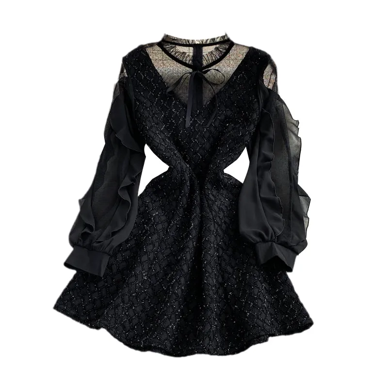 Elegant Black Shimmery Tunic Holiday Dress