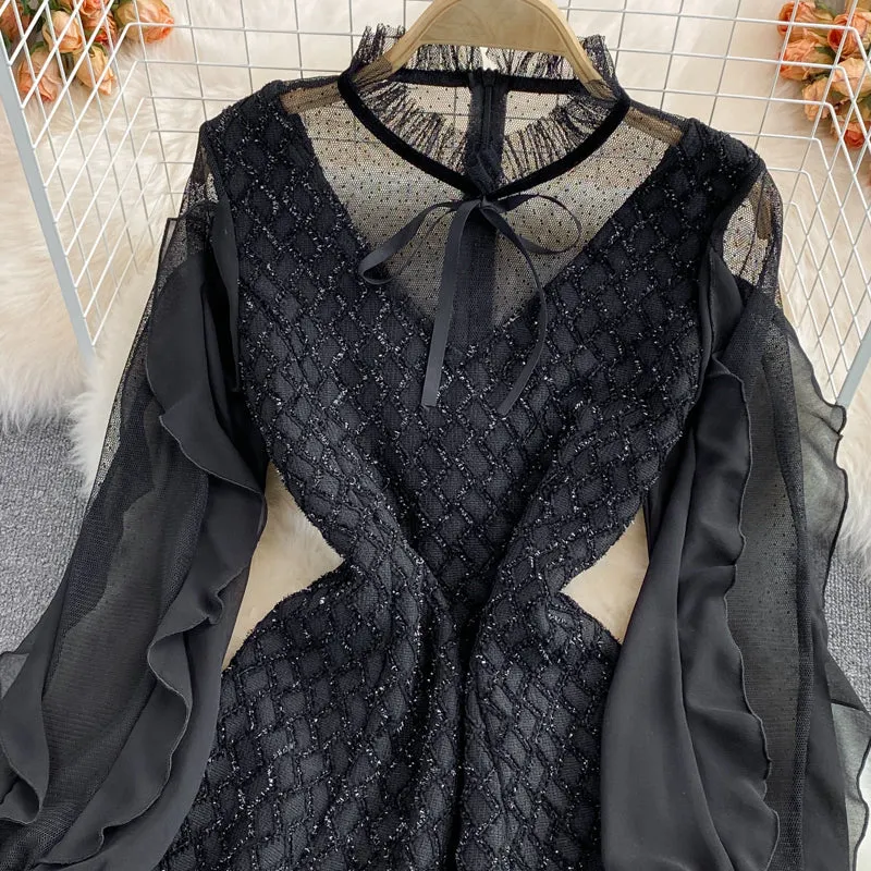 Elegant Black Shimmery Tunic Holiday Dress