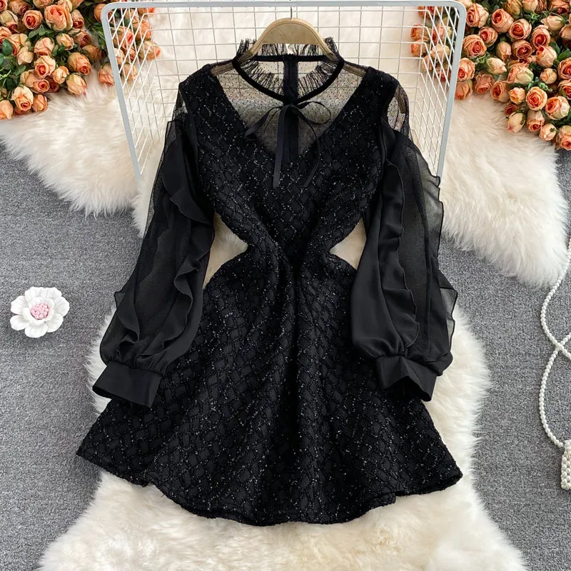 Elegant Black Shimmery Tunic Holiday Dress