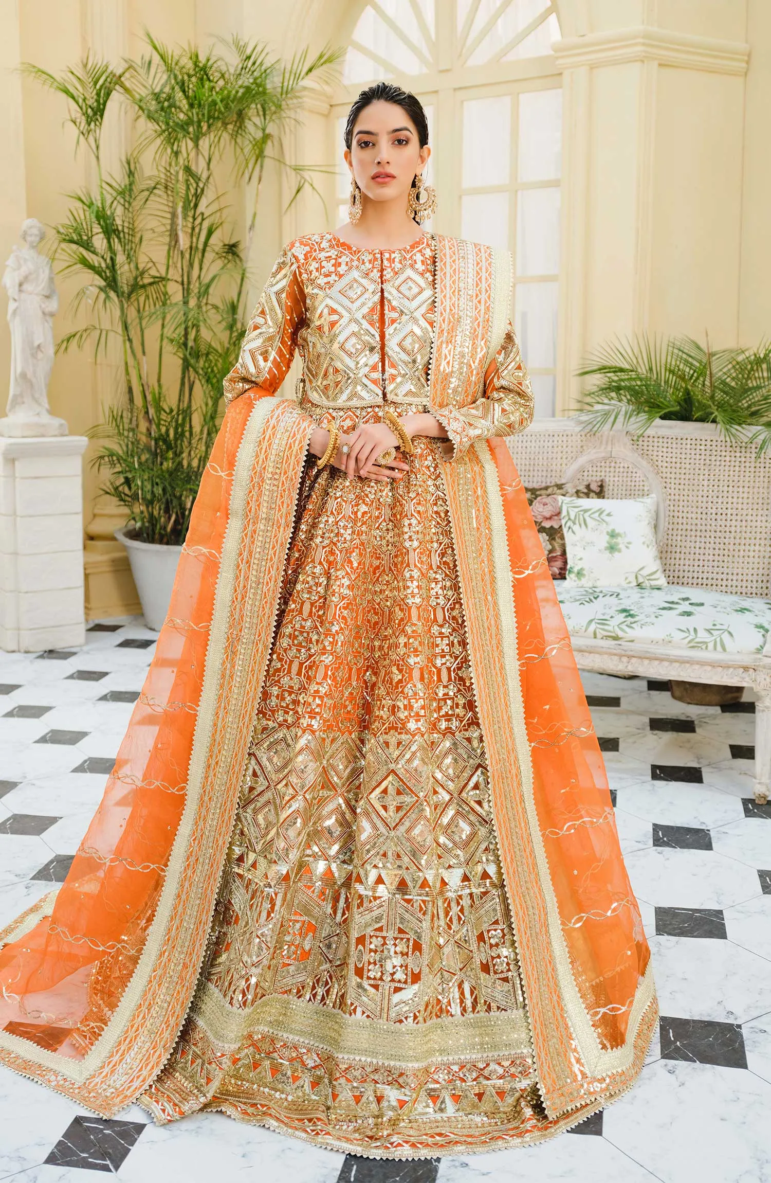 Elegant Frock Dress Pakistani in Orange Shade #PF418