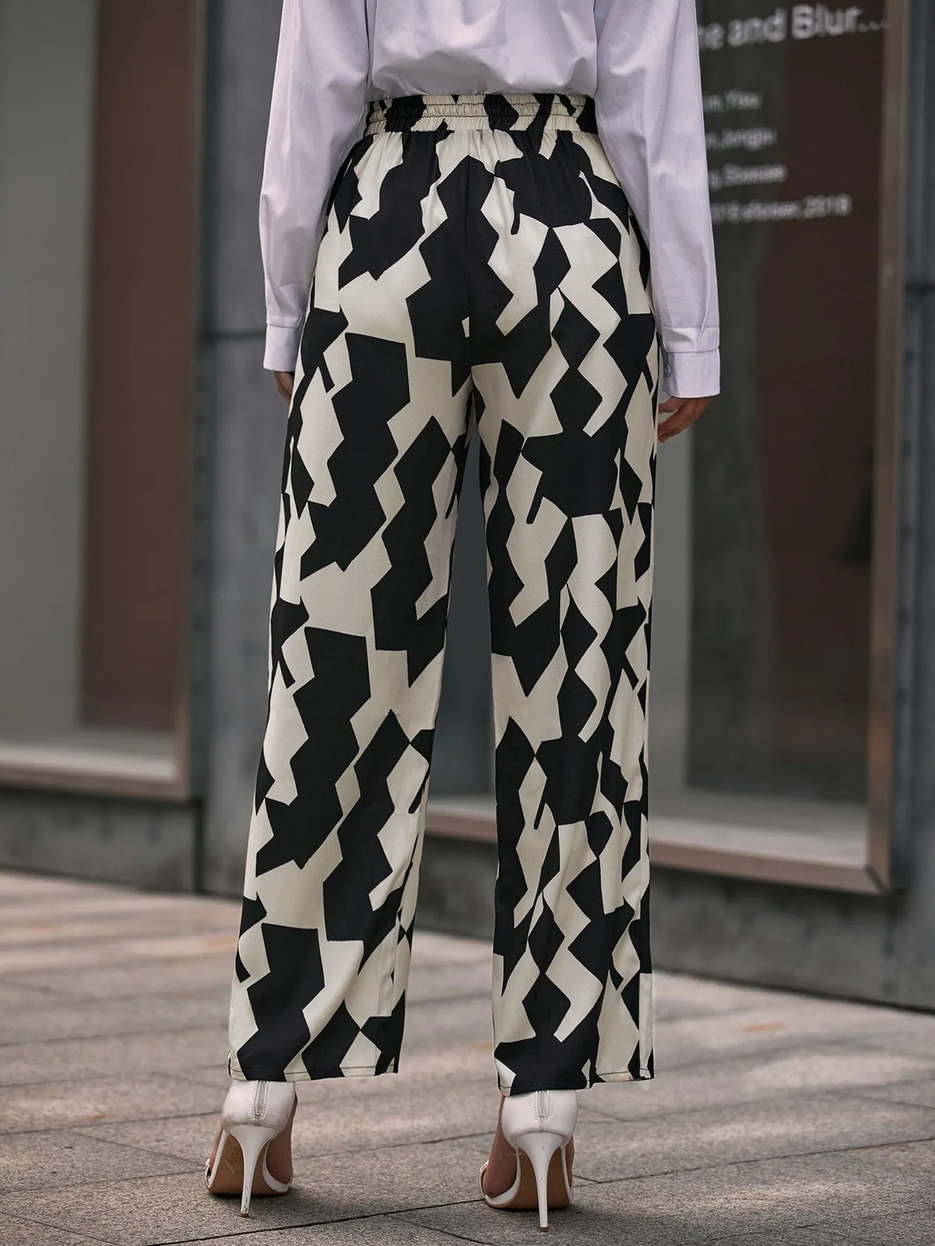 Elegant Geometric Pocket High Waist Long Women Pants