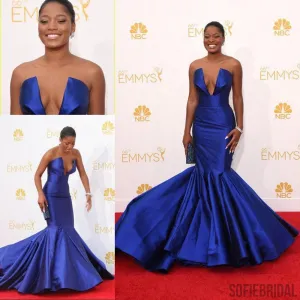 Elegant Royal Blue Satin Long Mermaid Celebrity Inspired Long Prom Dresses, PD0258