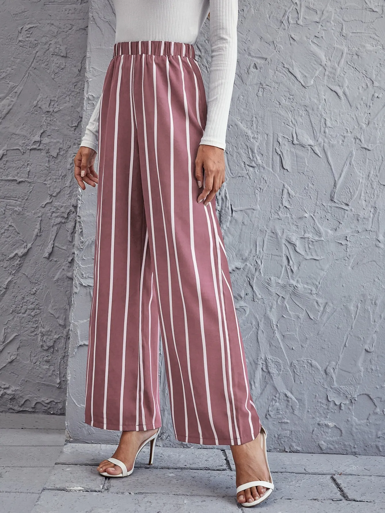 Elegant Striped High Waist Long Women Pants