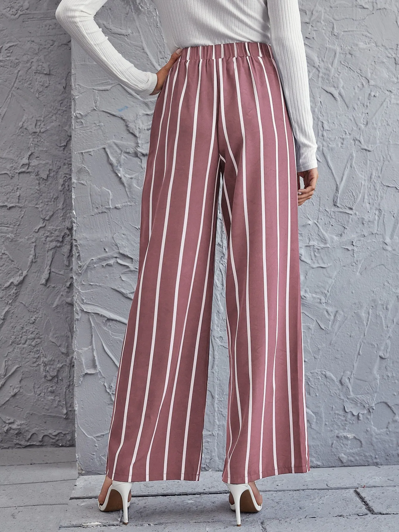 Elegant Striped High Waist Long Women Pants