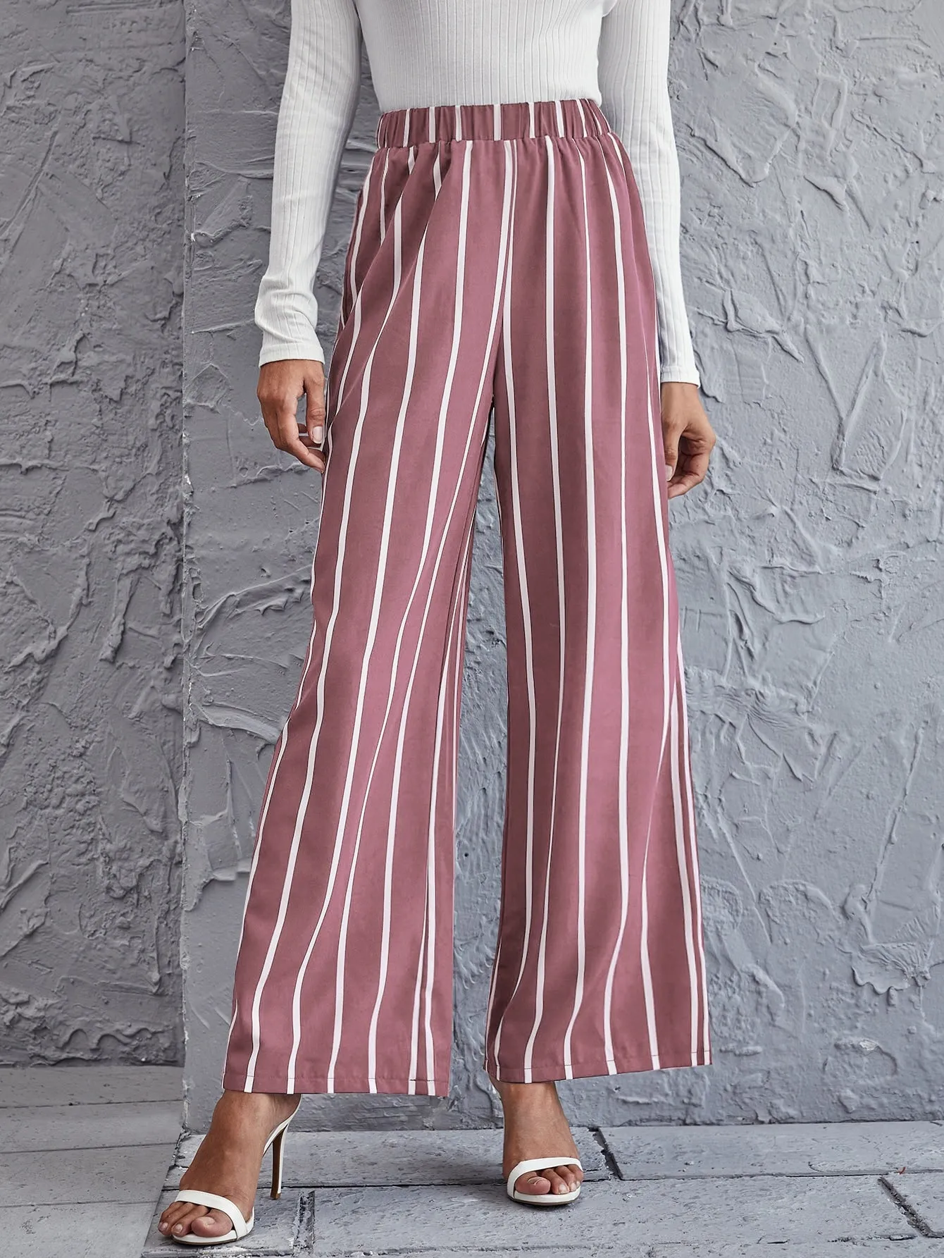 Elegant Striped High Waist Long Women Pants