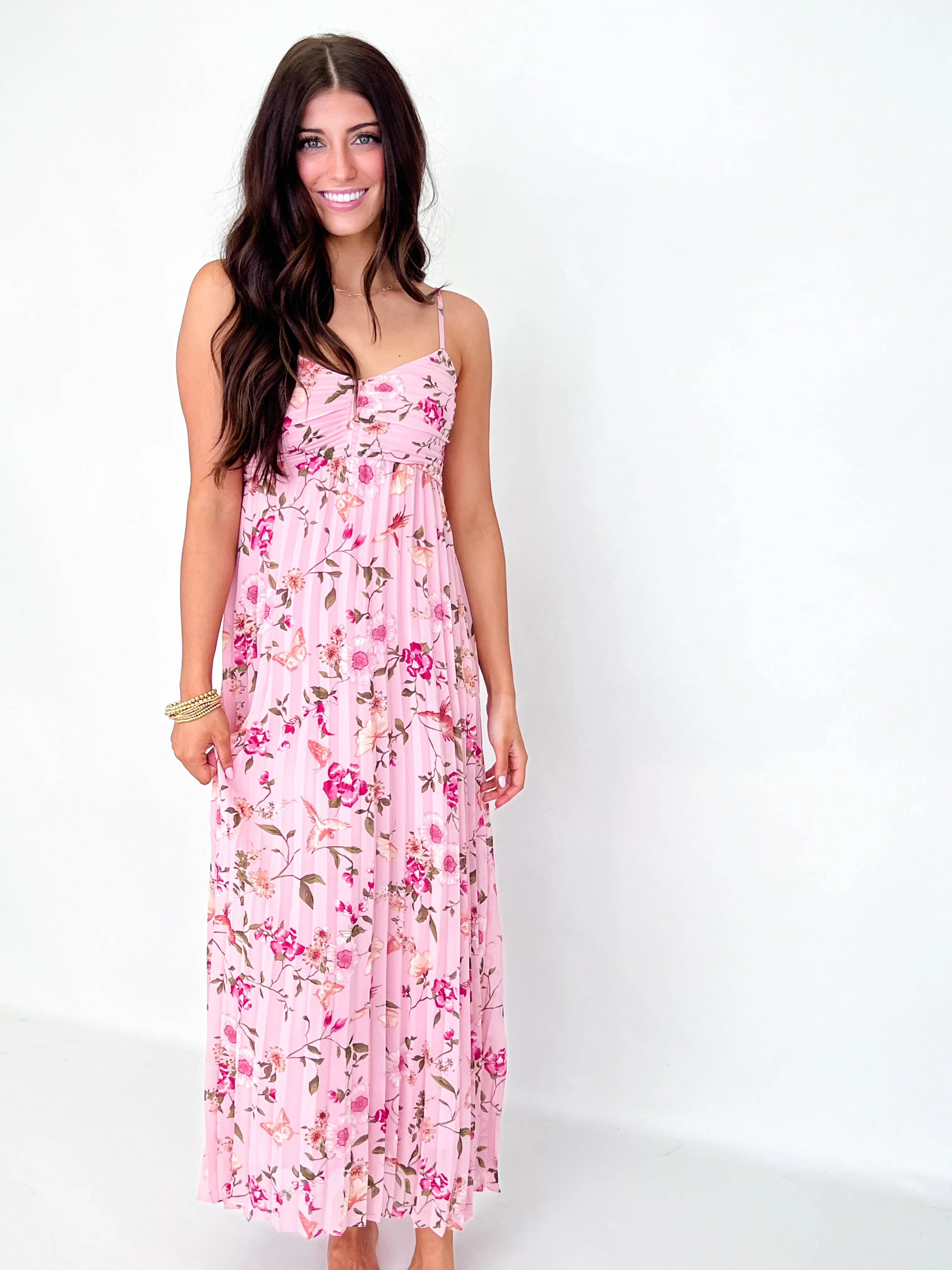 Eliana - Floral Print Pleated Midi Dress