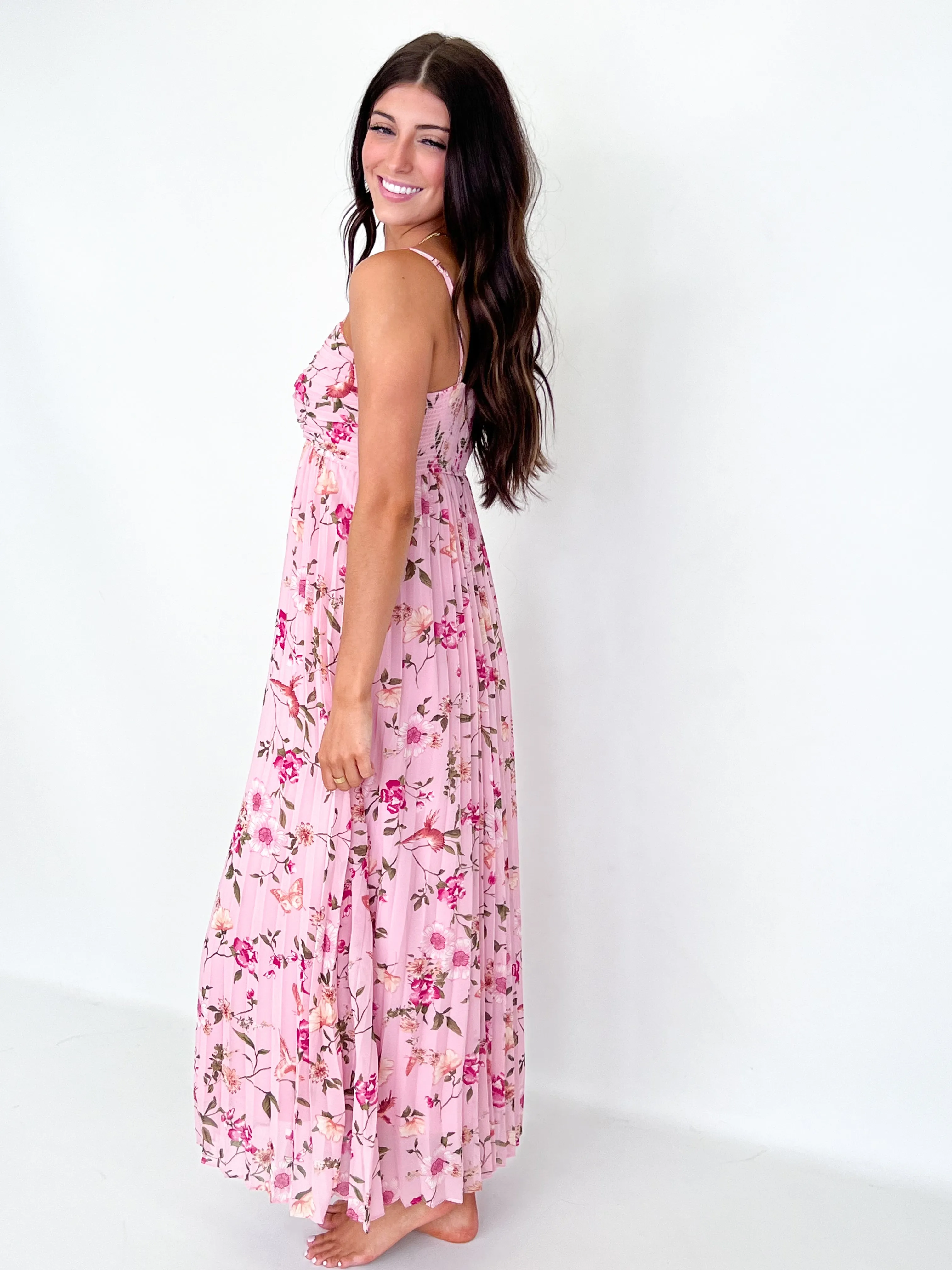 Eliana - Floral Print Pleated Midi Dress