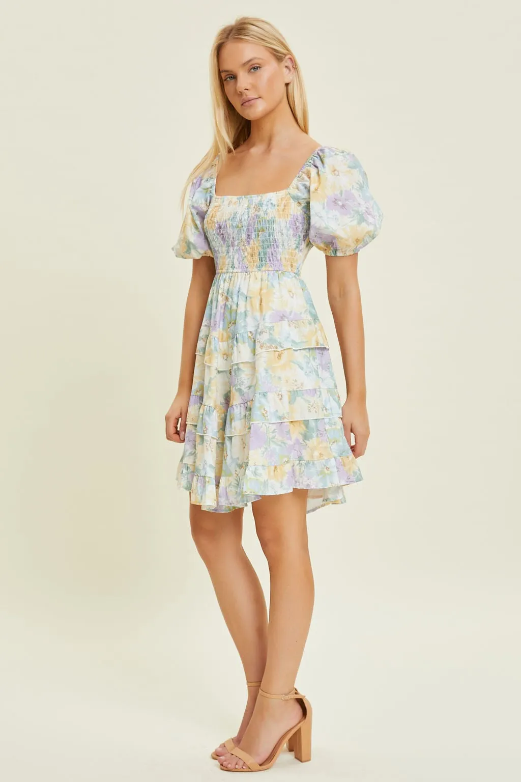 Elise Pastel Watercolor Ruffle Mini Dress