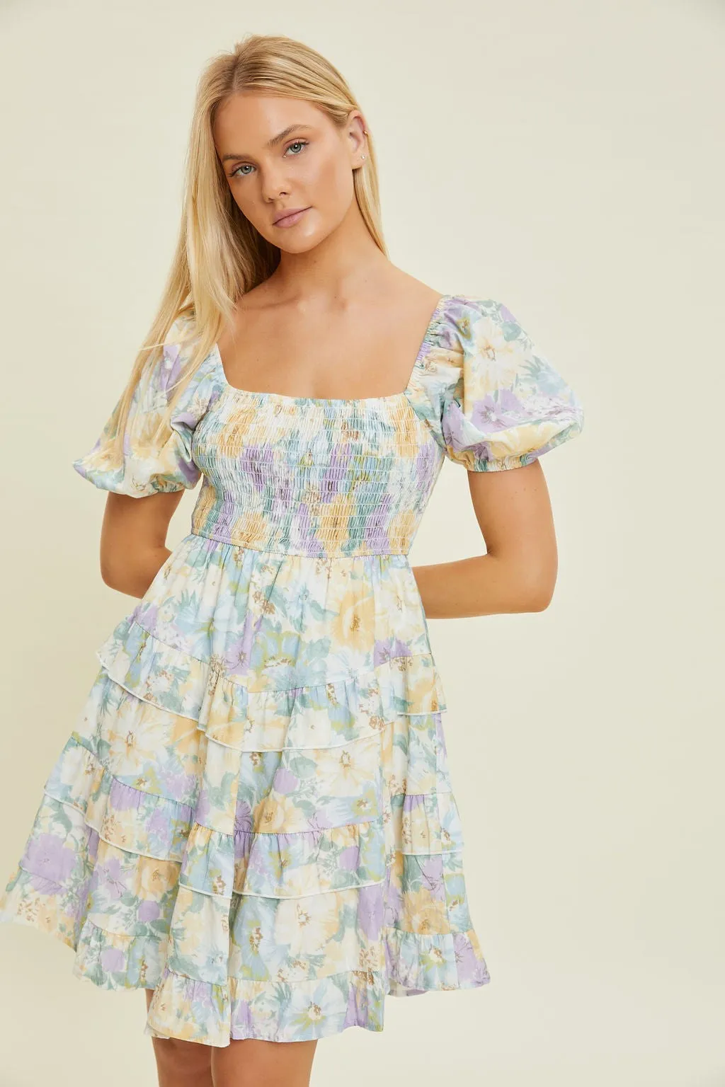 Elise Pastel Watercolor Ruffle Mini Dress