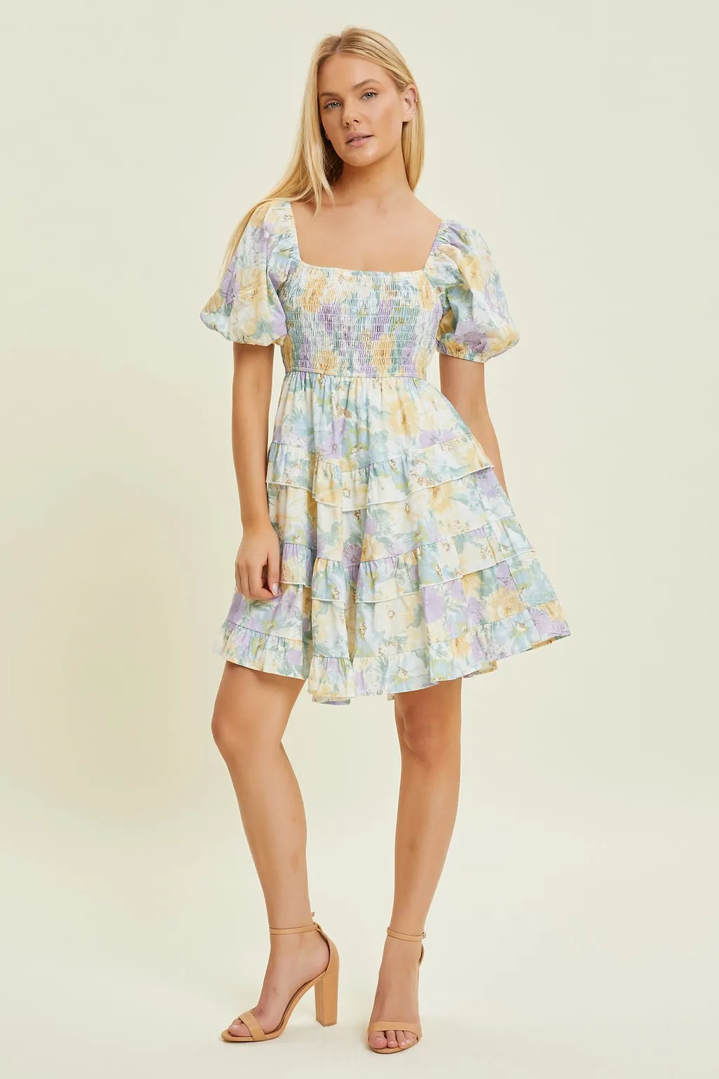 Elise Pastel Watercolor Ruffle Mini Dress