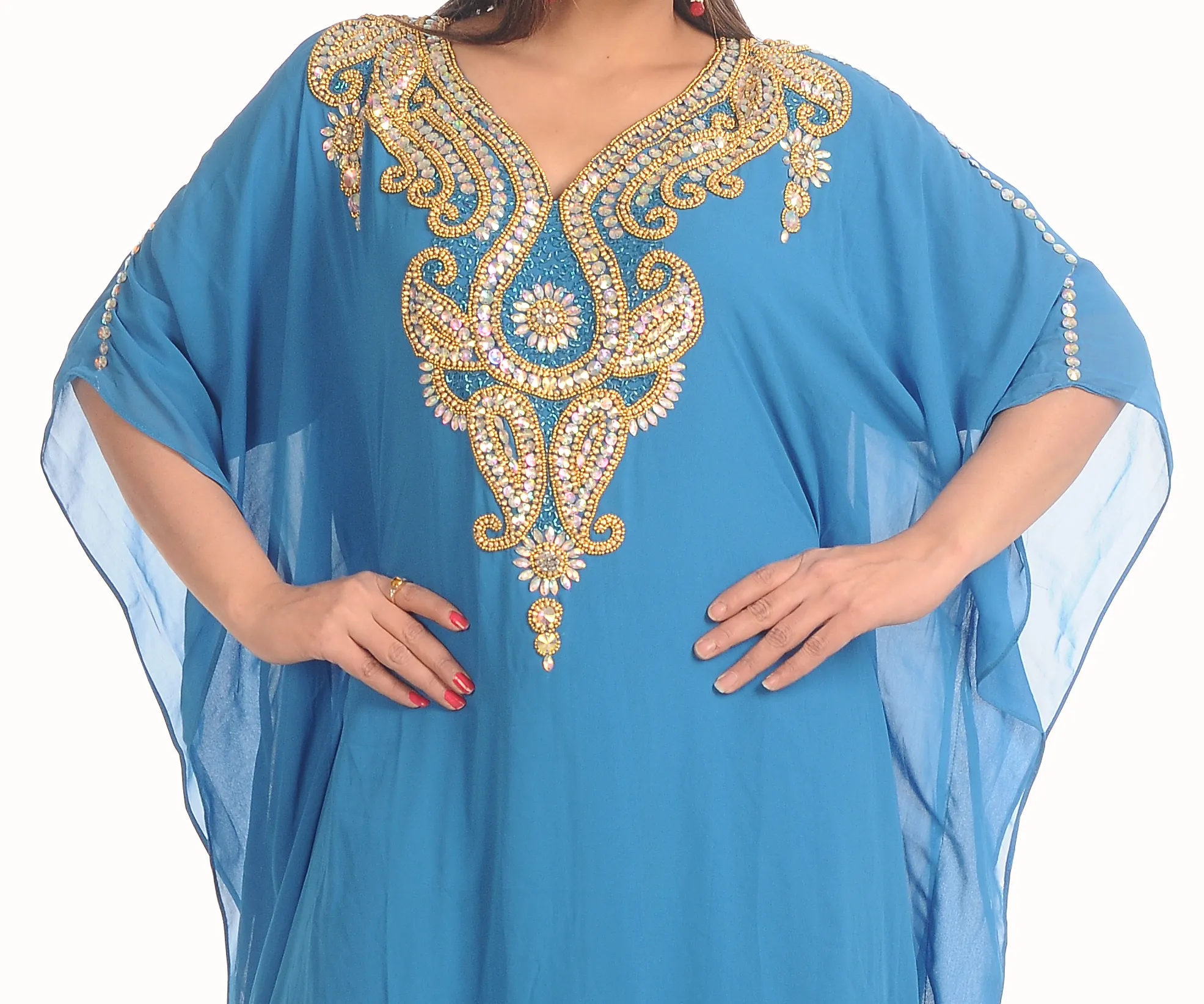 Embroidered Farasha in Light Blue Color Maxi Dress