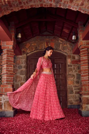 Embroidered Lehenga Set with Cape