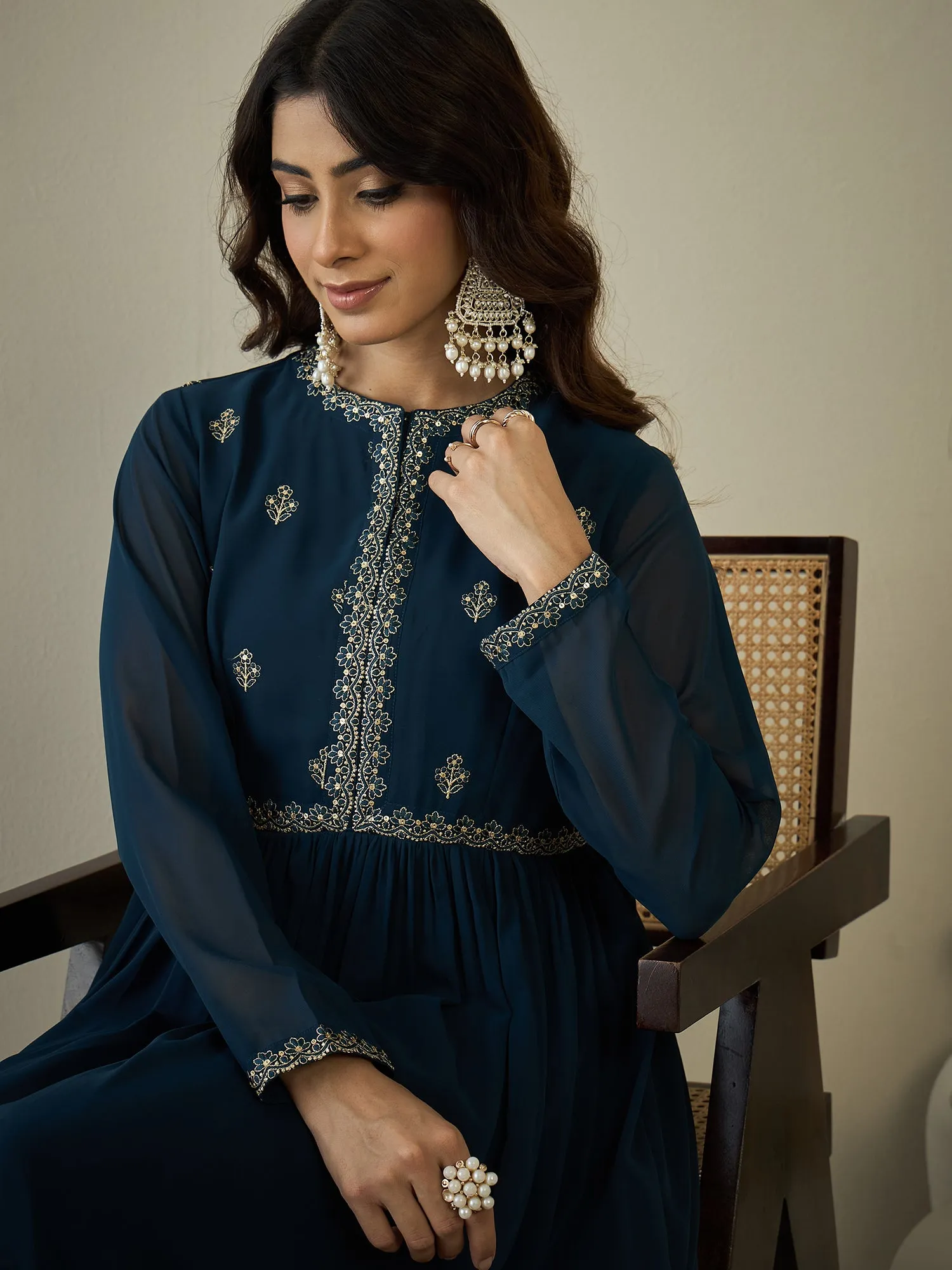 Embroidered Ruffle Ethnic Dress